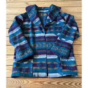 Vintage Ranch Exit Wool Aztec Patterned Jacket Size Large Women’s Blue Purple
